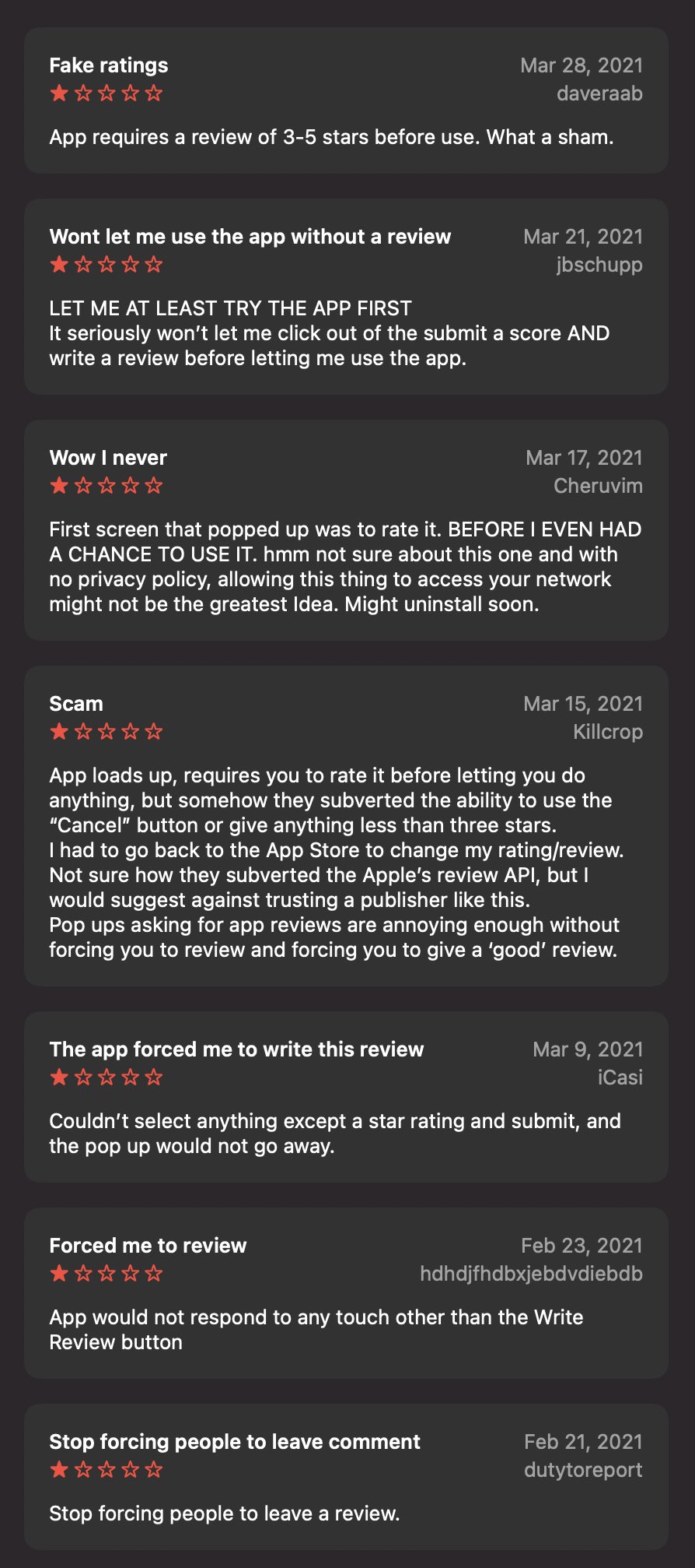 Reseñas falsas en la App Store