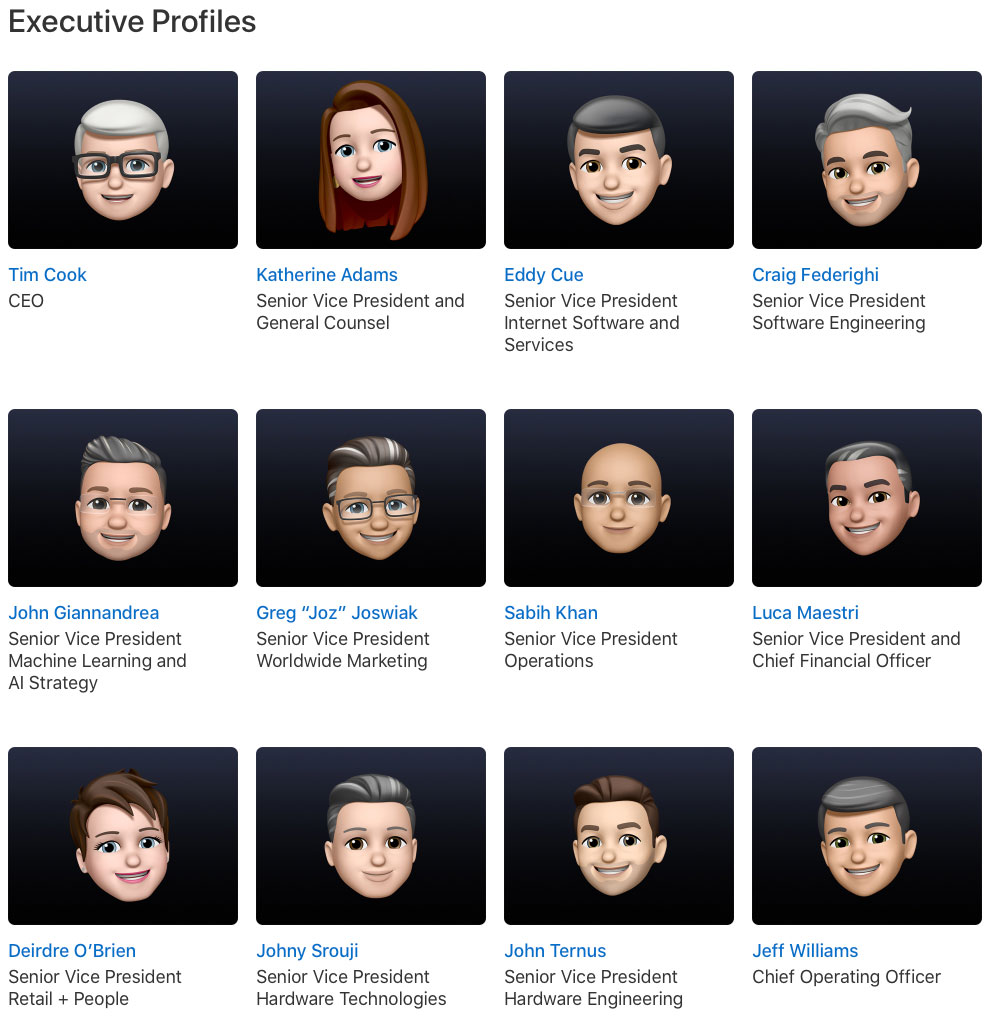 Memojis del equipo directivo de Apple antes de la WWDC 2021