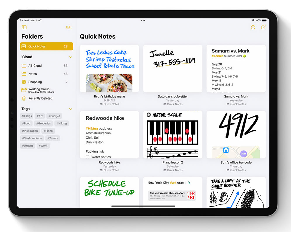 Notas rápidas en la App de Notas de iPadOS 15