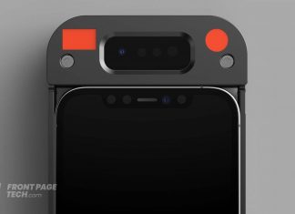 Nuevo juego de sensores TrueDepth situados en una funda para poder probarlos en modelos de iPhone anteriores
