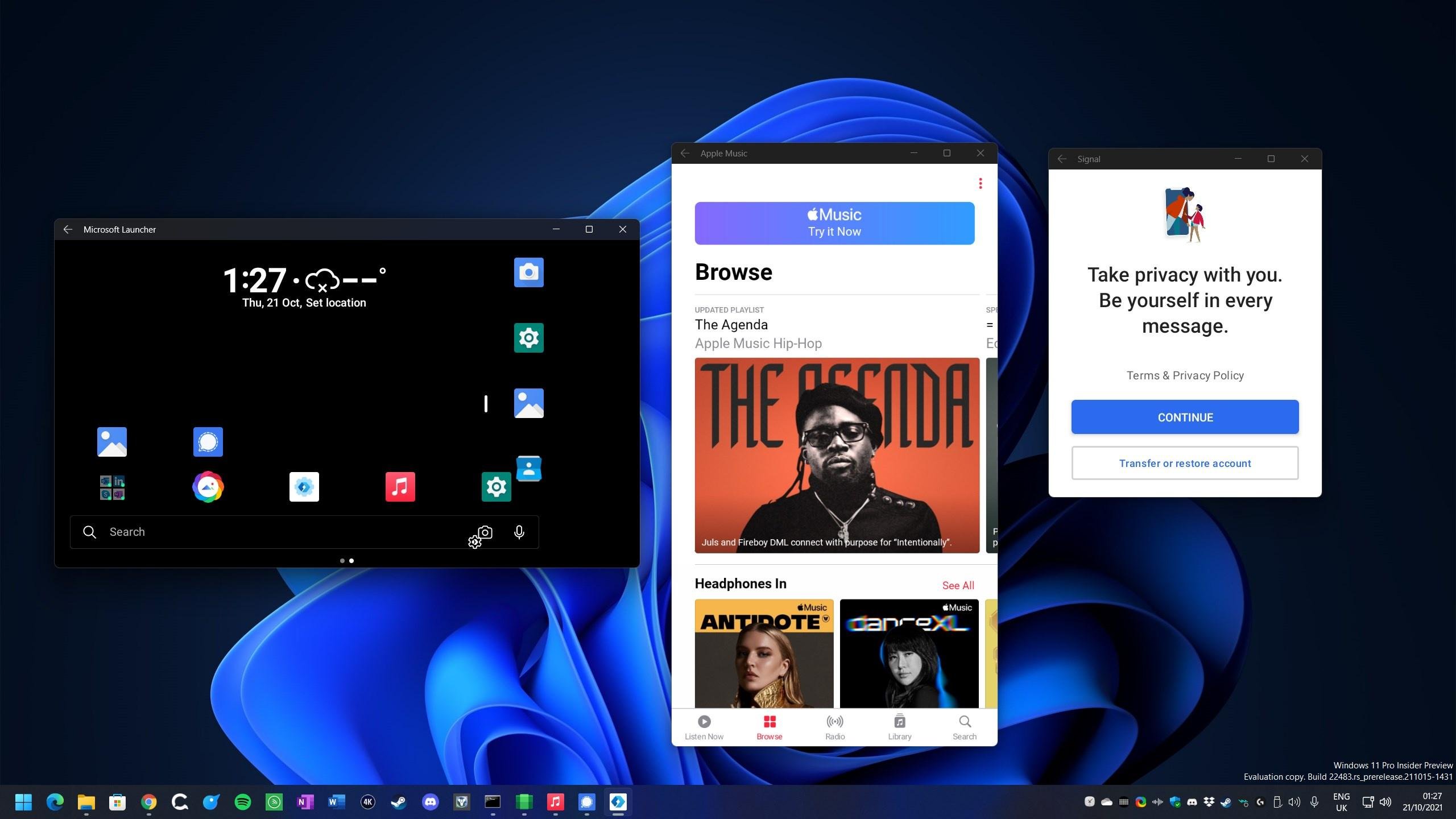 App de Apple Music para Android funcionando en Windows 11