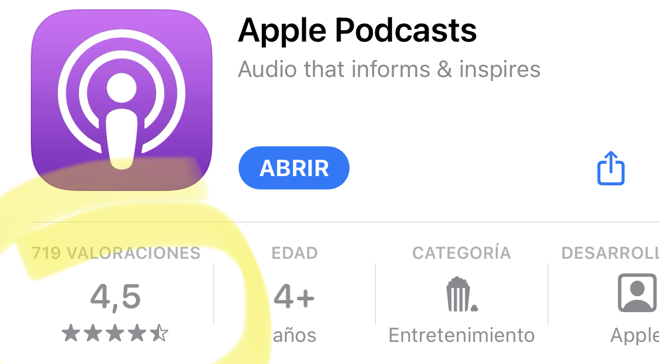 App de Podcasts de Apple con una valoración por encima de 4 estrellas