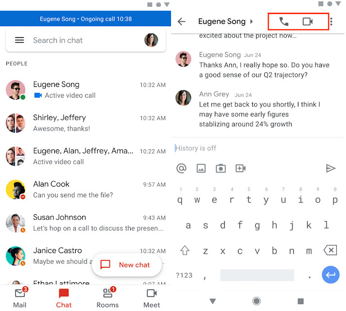 LLamadas VoIP y videollamadas en la App de Gmail