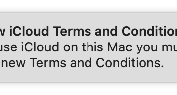 Notificación de aceptación de términos y condiciones de iCloud en macOS
