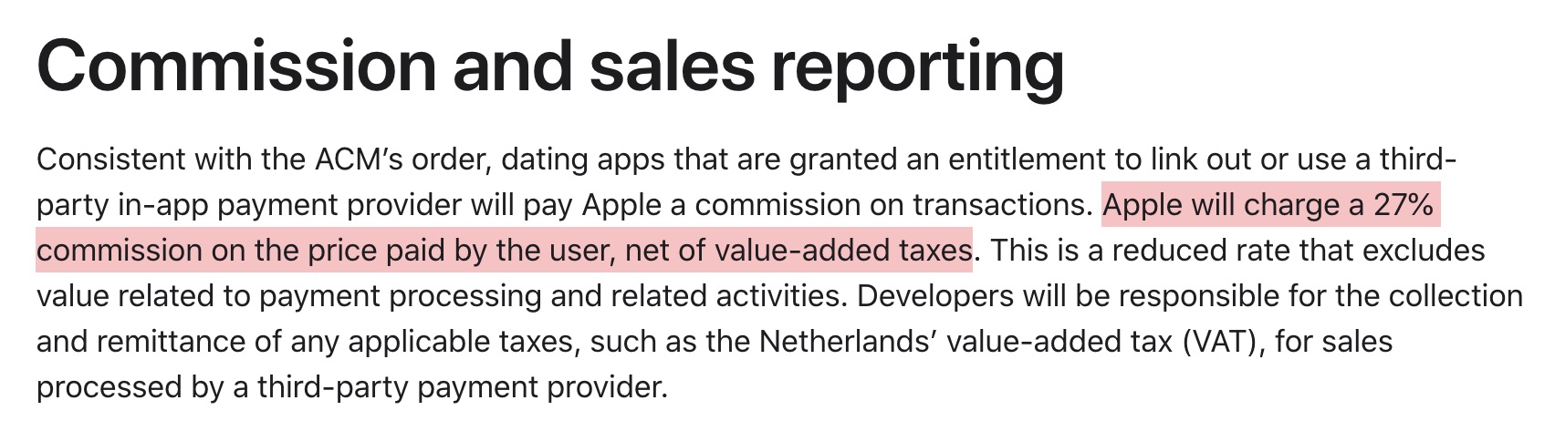 Comisiones de 27% para pagos externos fuera de la App Store