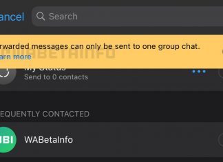Mensaje que aparece cuando se evita el re-envío de un mensaje en WhatsApp a más de un grupo