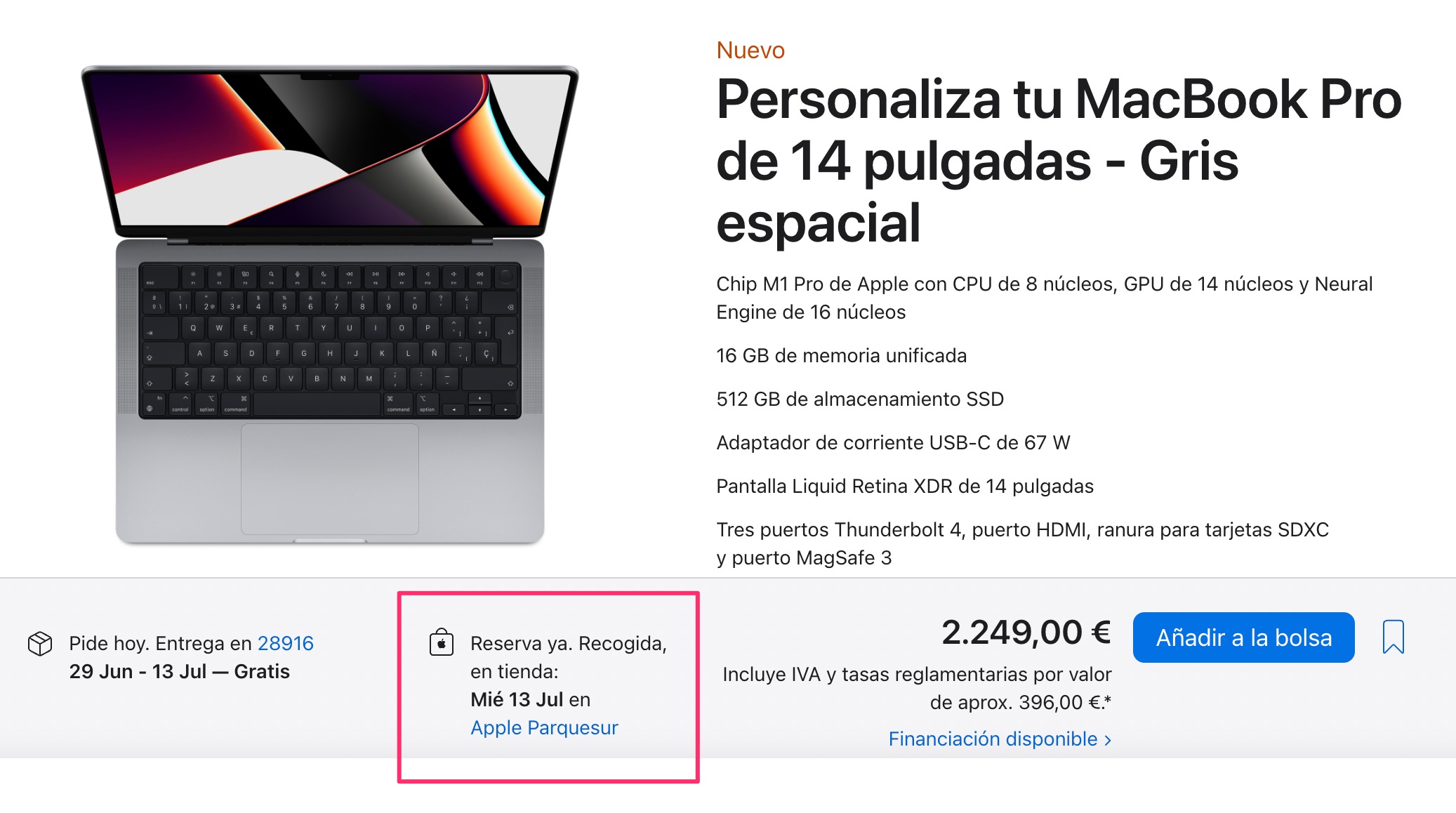 Larga espera para poder comprar un MacBook Pro de 14 pulgadas con M1 Pro