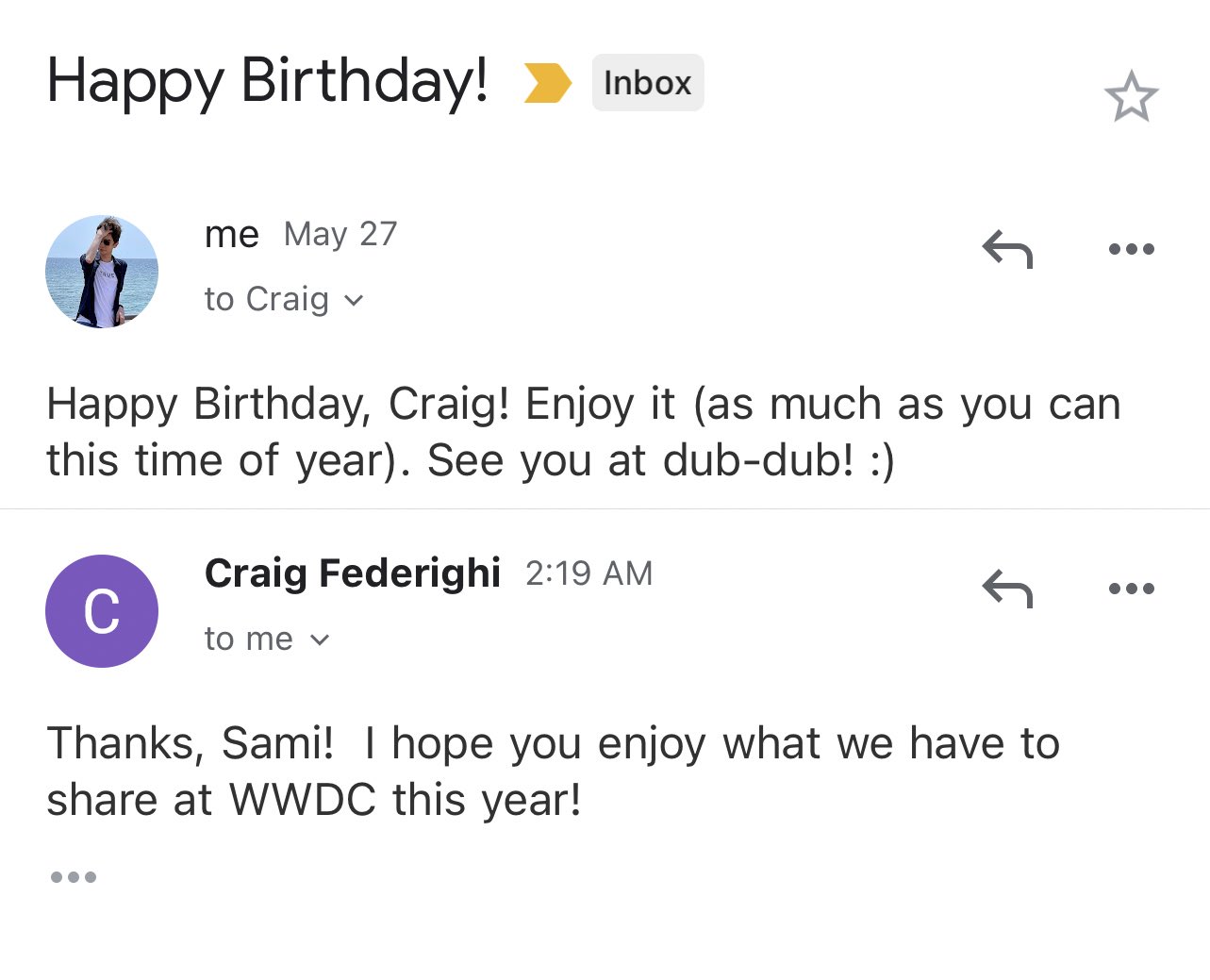 Felicitación de cumpleaños para Craig Federighi