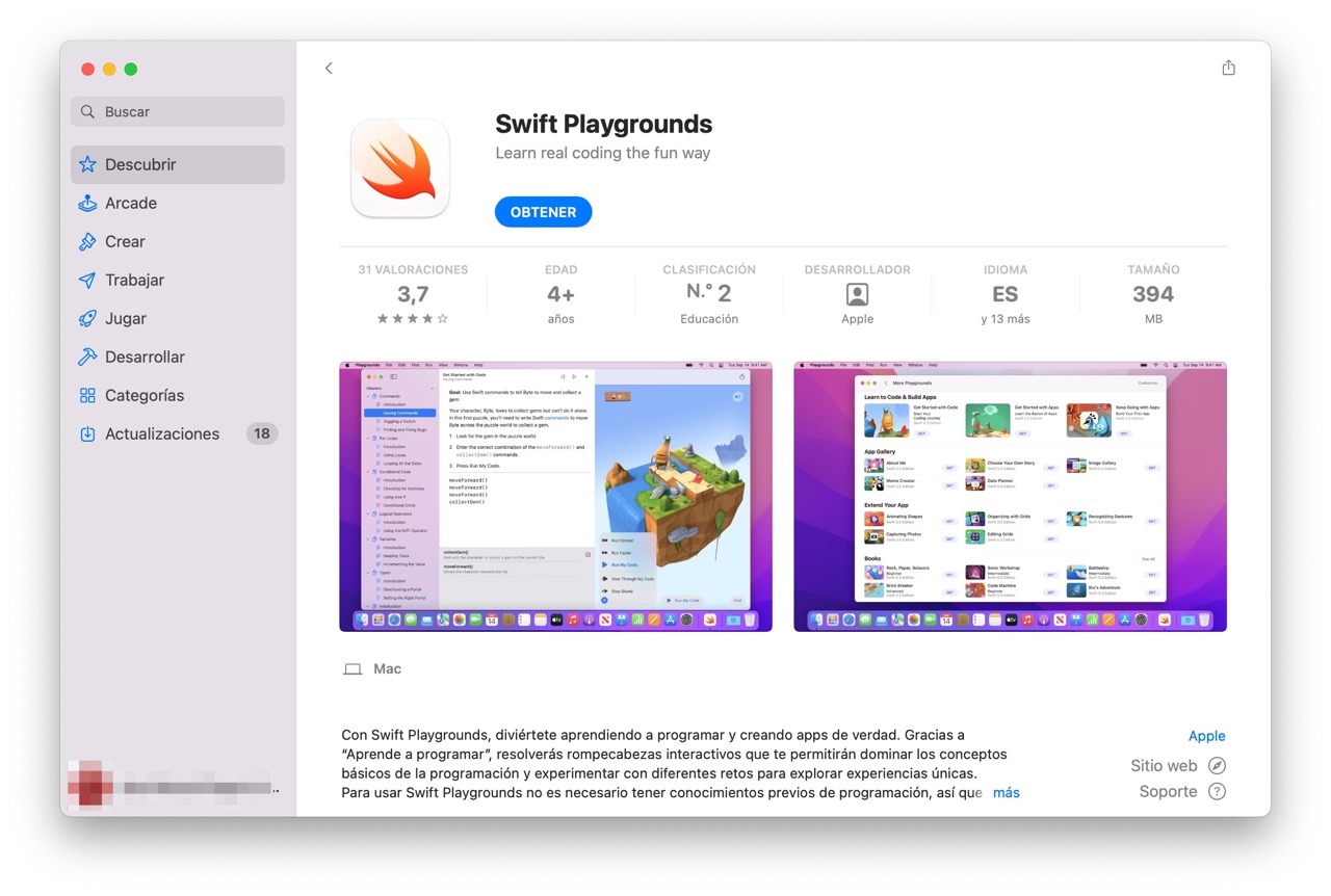 Swift Playgrounds en la Mac App Store