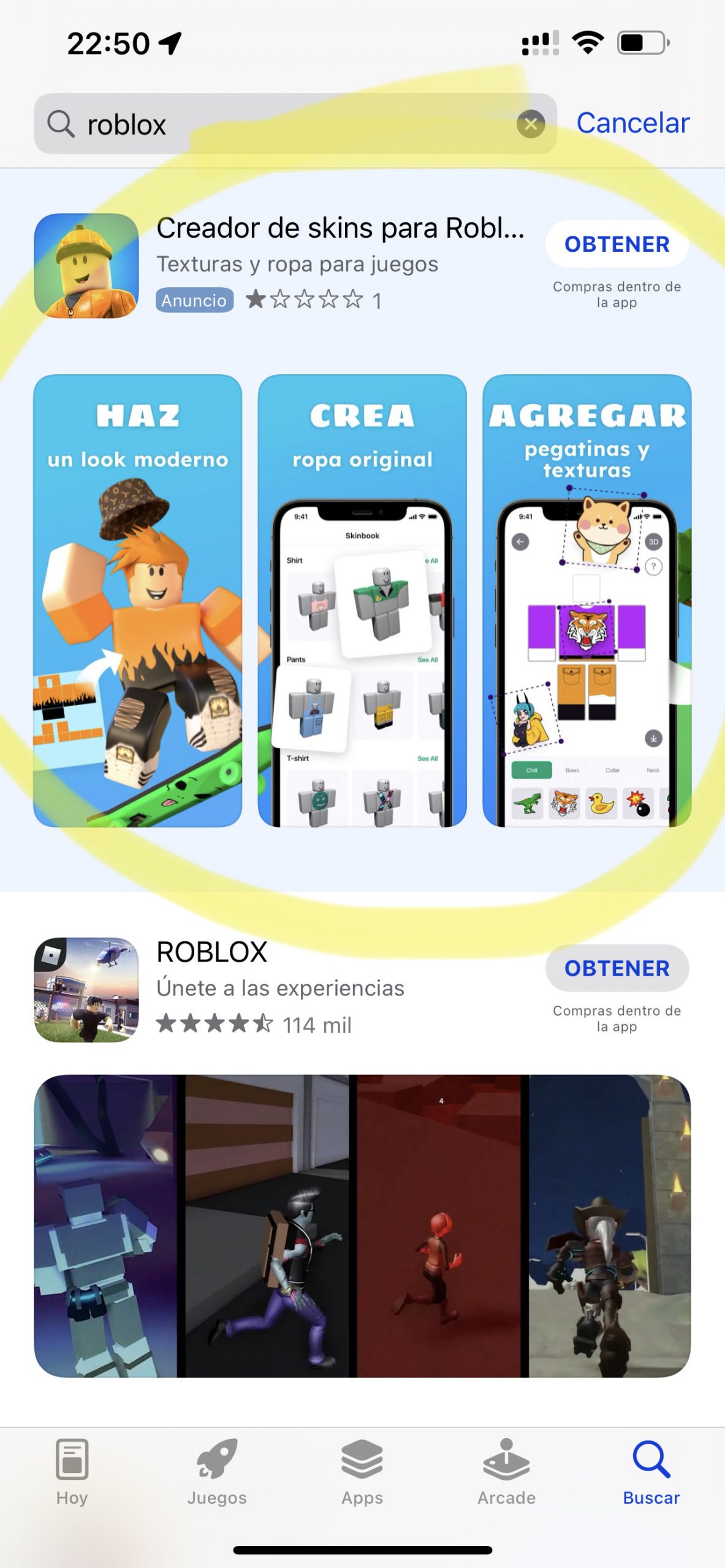 Anuncio en la App Store