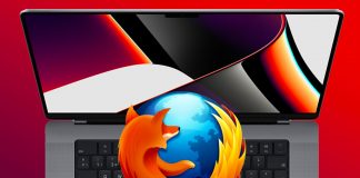 Logo de Firefox sobre un MacBook Pro de 16" con M1 Max