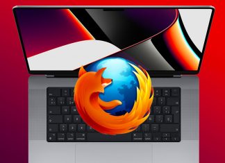Logo de Firefox sobre un MacBook Pro de 16" con M1 Max