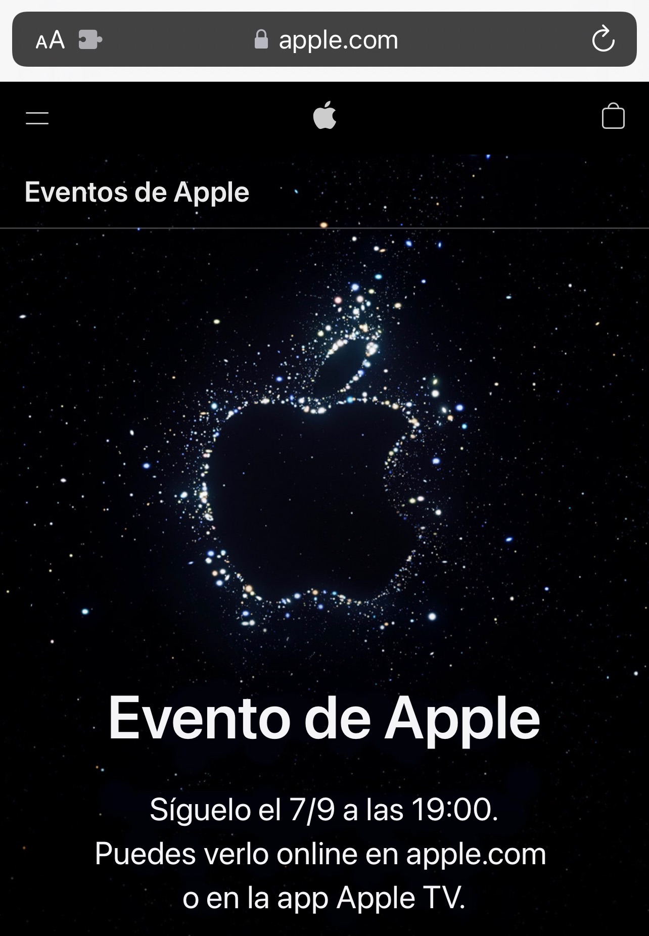 Página de eventos de Apple con el anuncio de la Keynote Far Out