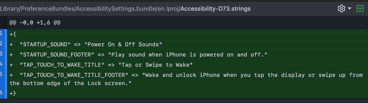 Fichero de configuración en versiones beta de iOS que describe una opción para activar sonido de arranque en el D73, nombre de modelo interno del iPhone 14