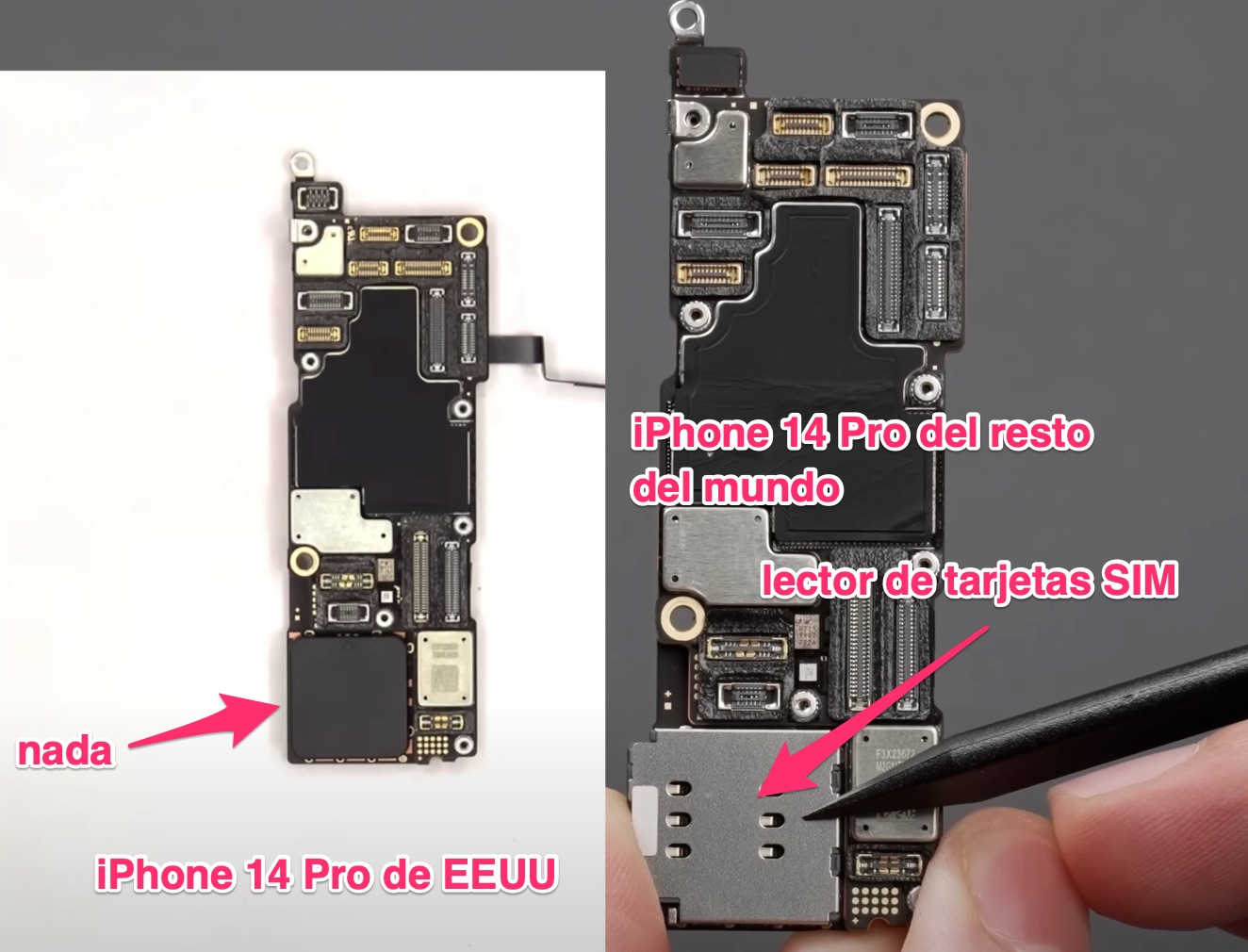 Espacio para la bandeja de la tarjeta SIM inutilizado en el iPhone 14 Pro Max norteamericano