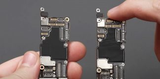 Placa base del iPhone 14 Pro Max y 13 Pro Max comparadas una al lado de la otra