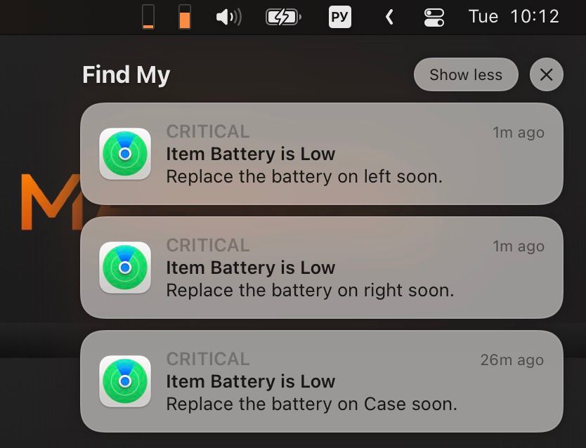 Notificaciones de la App Buscar indican que hay que cambiar la batería de los AirPods