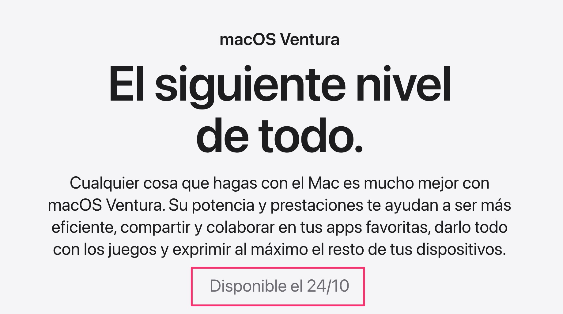 macOS Ventura disponible el 24 de octure