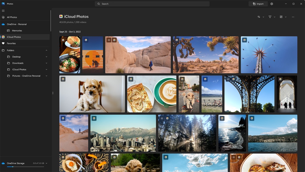 Microsoft Photos con las imágenes de iCloud importadas automáticamente