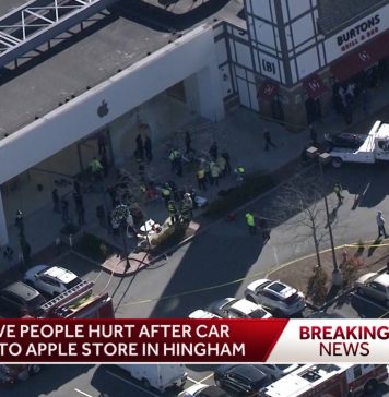 Imágenes de TV del accidente en la tienda Apple Derby Street de Boston