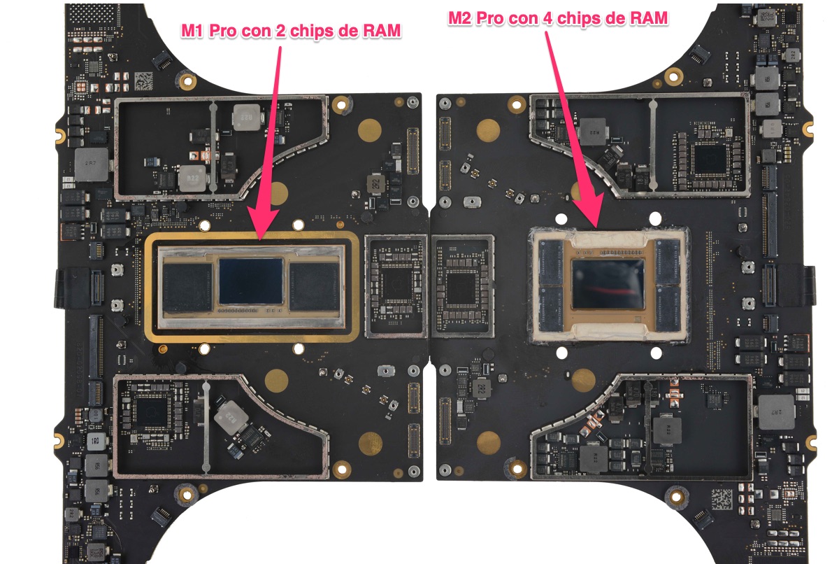 SoC del M1 Pro y SoC del M2 Pro con más chips de RAM