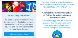 Twitterific devolviendo el dinero de su suscripción