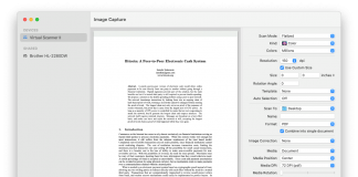 Aplicación VirtualScanner.app con el PDF fundacional de Bitcoin abierto