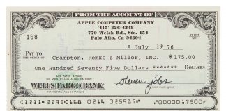 Cheque de Apple firmado por Steve Jobs