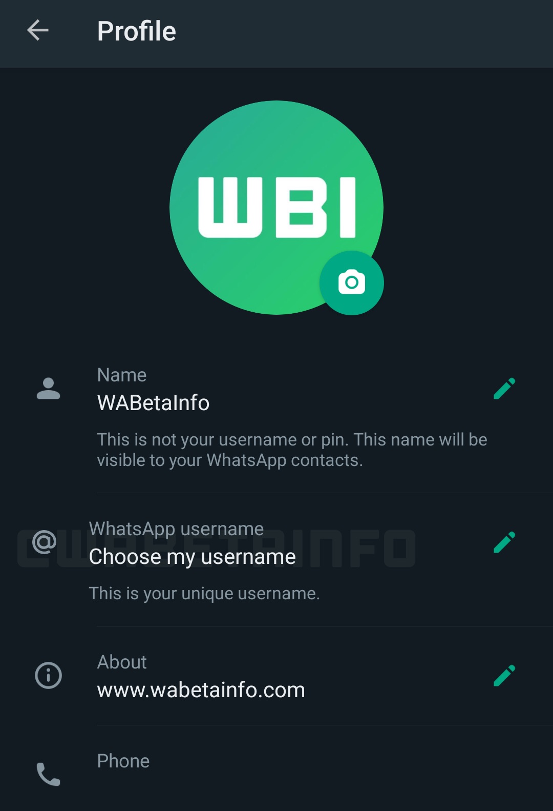 Opción para elegir un nombre de usuario en la App de WhatsApp