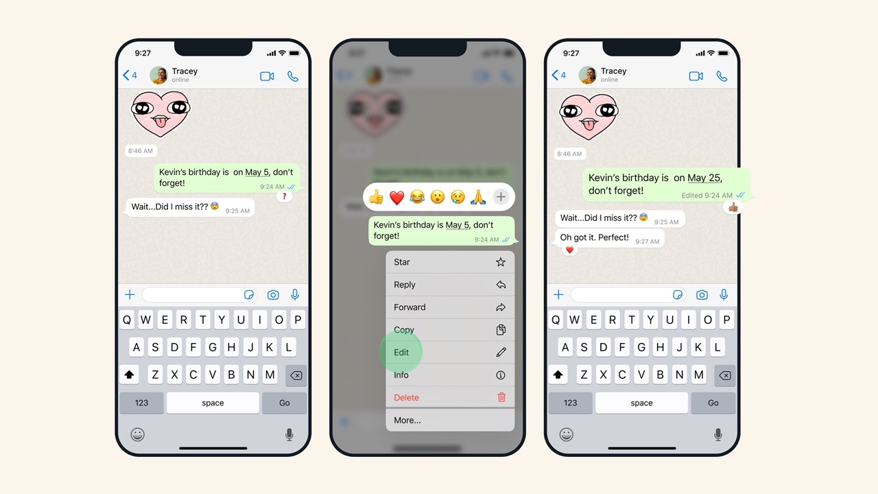 Funcionalidad de editar mensajes enviados en WhatsApp