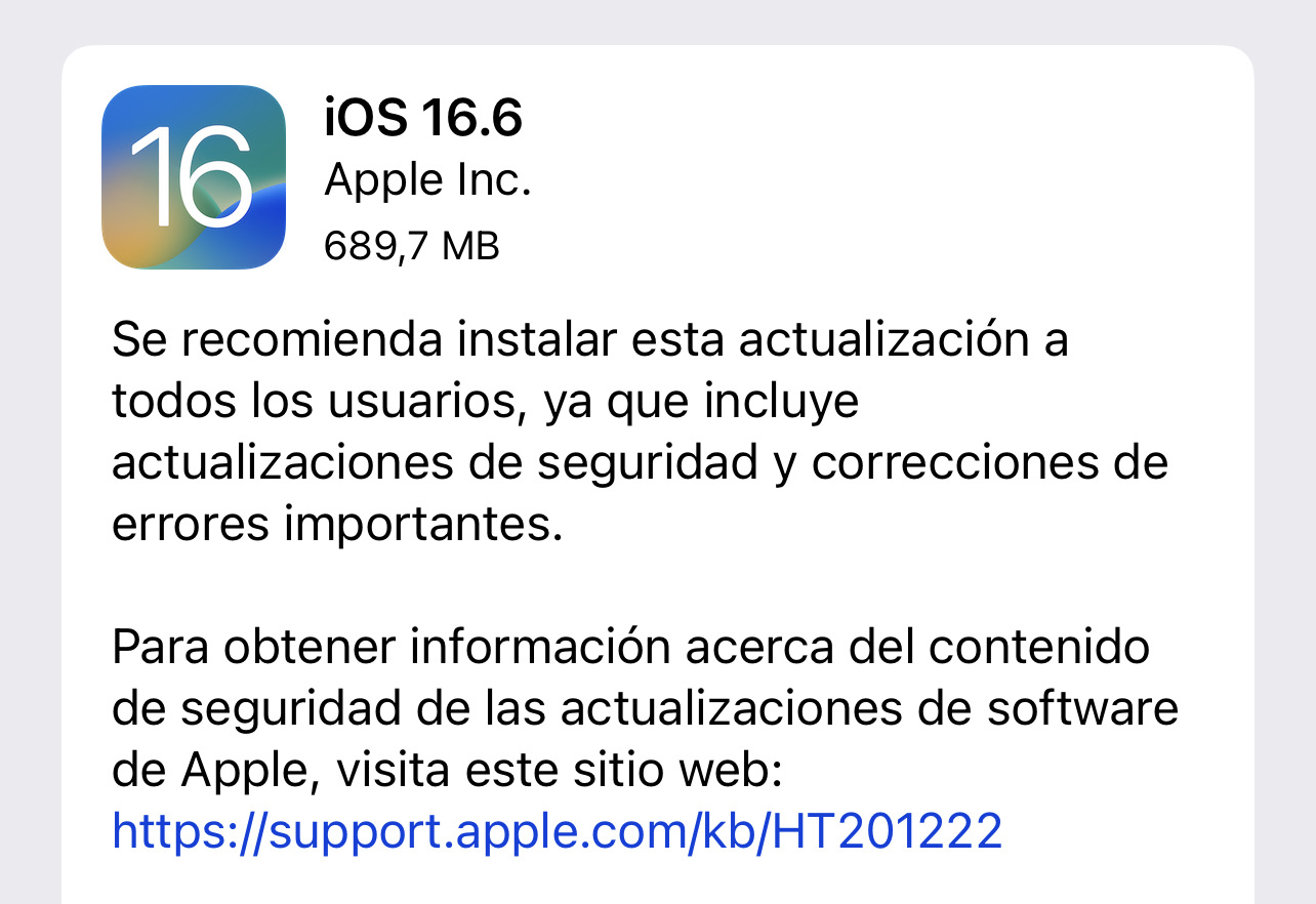 Actualización a iOS 16.6