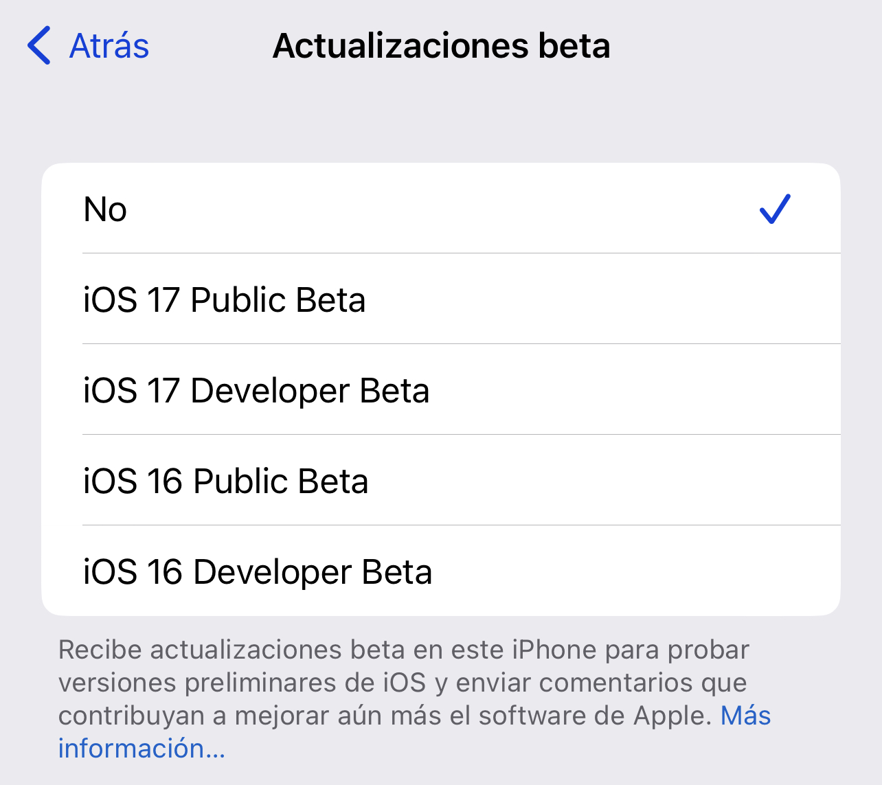 Actualizaciones beta de iOS 16 e iOS 17