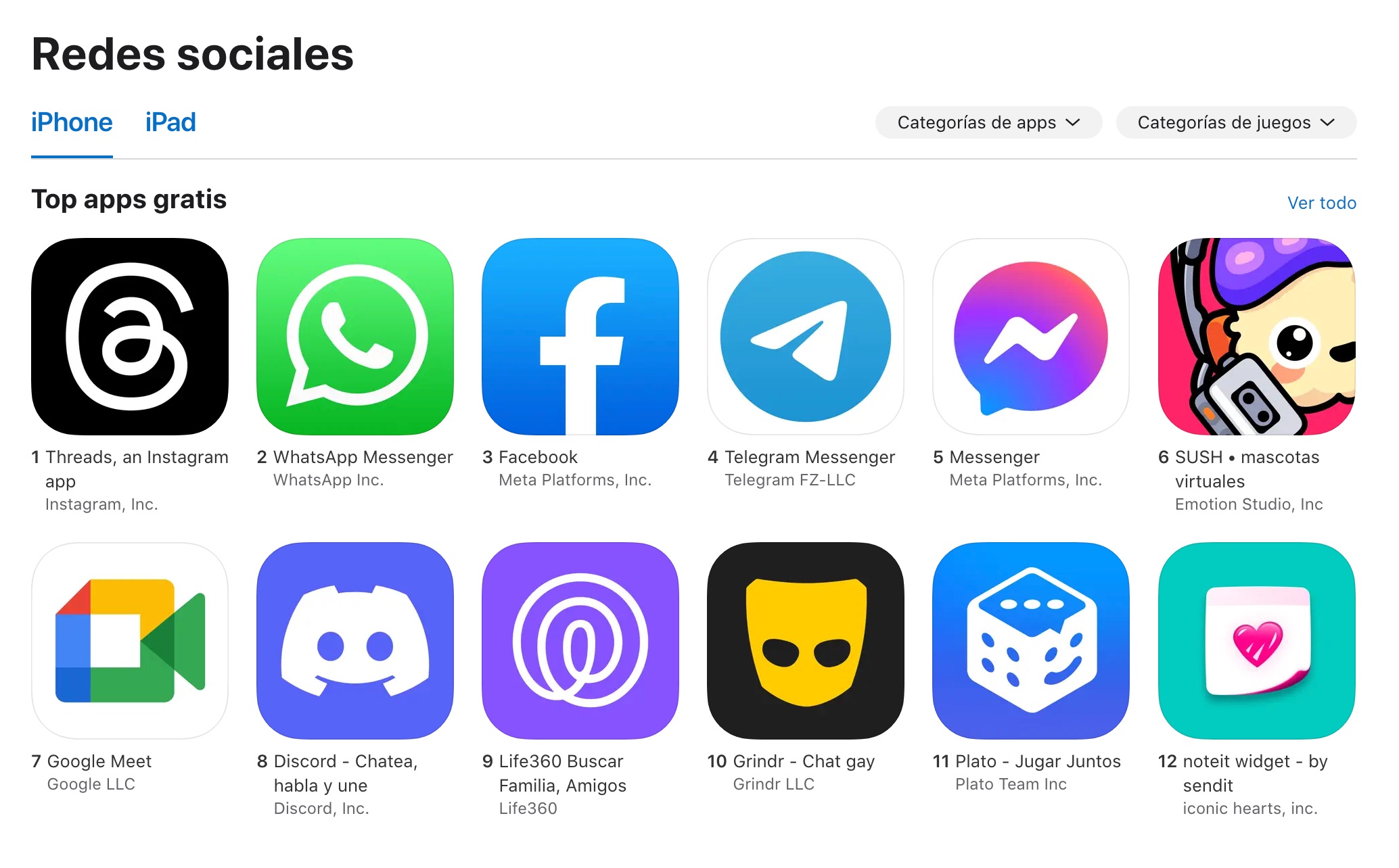 Top de Apps gratuitas en la categoría de redes sociales