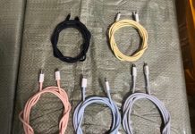 Supuestos cables USB-C para el iPhone 15, en diferentes colores