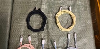 Supuestos cables USB-C para el iPhone 15, en diferentes colores