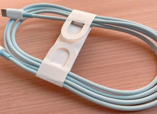 Supuesto cable USB-C del iPhone 15 en color azul claro