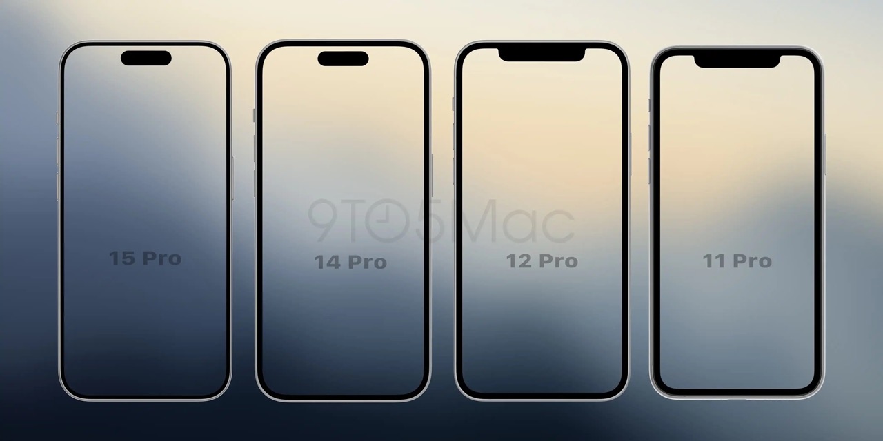 Evolución del ancho de los bordes de la pantalla del iPhone desde el iPhone 11 Pro al iPhone 15 Pro