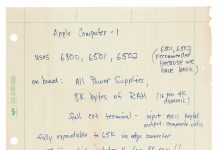 Carta manuscrita por Steve Jobs describiendo un anuncio o mejores puntos de venta de su Apple I para la tienda The Byte Shop en 1976