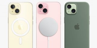 iPhone 15 con MagSafe y plataforma de carga inalámbrica acoplada