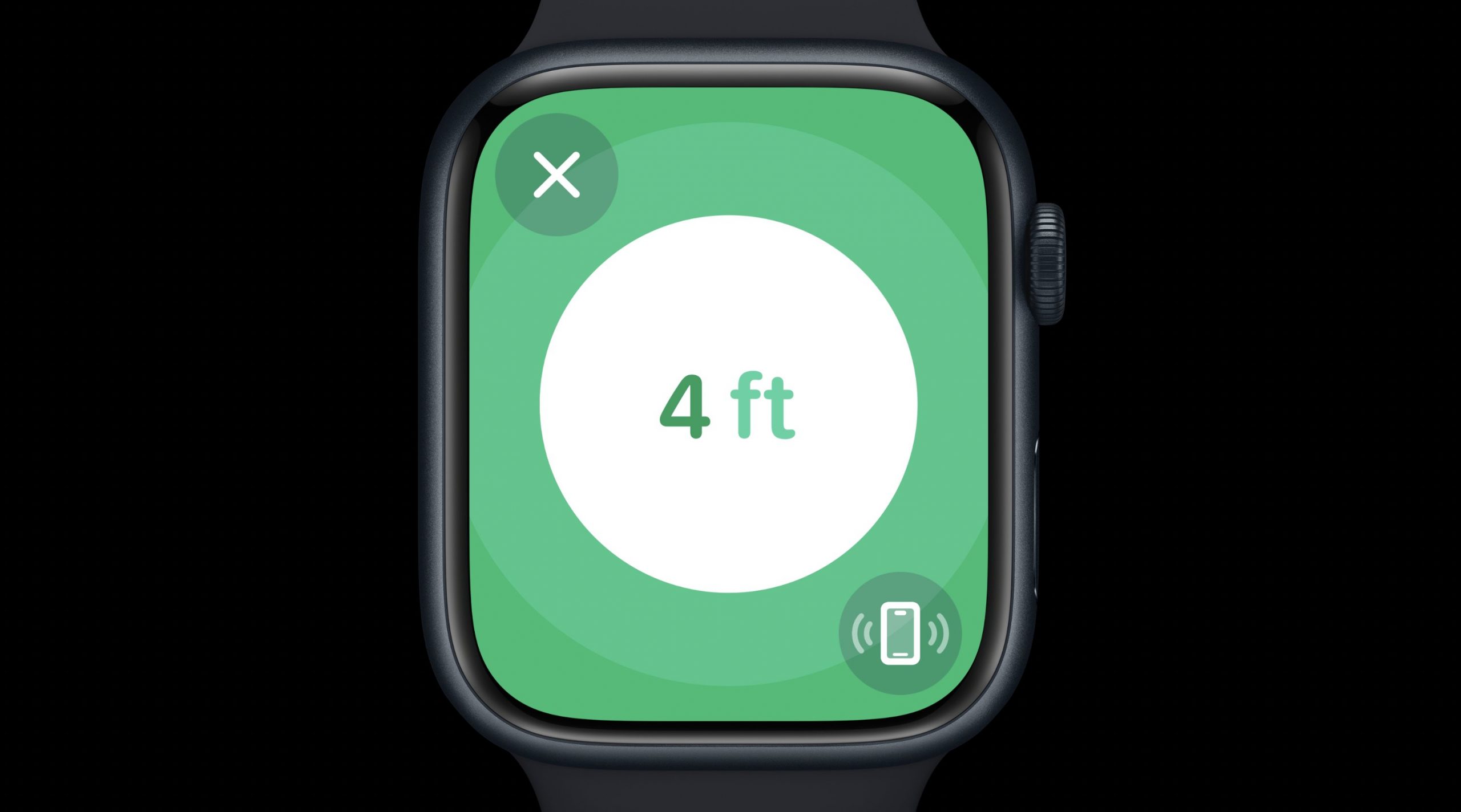 Mostrando la distancia al objeto que se busca en el Apple Watch, gracias al chip U2 Ultra Wideband