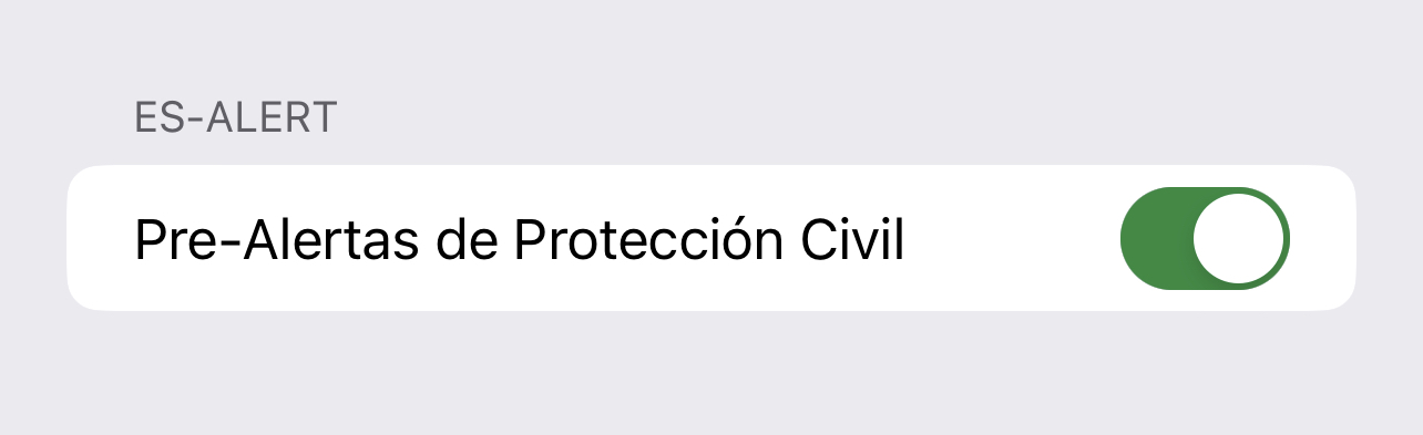 Ajuste de alertas de protección civil en la App de Ajustes