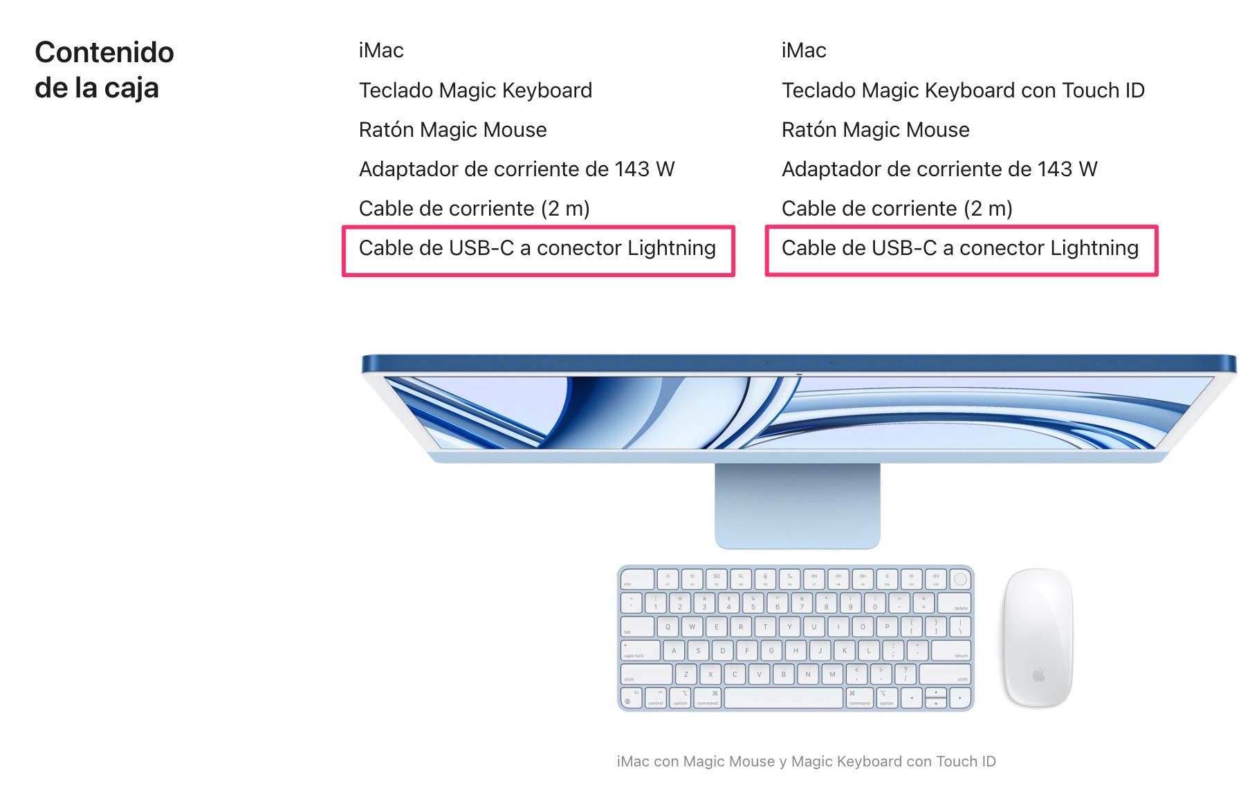 El teclado o ratón del iMac con M3 aún utilizan un puerto Lightning