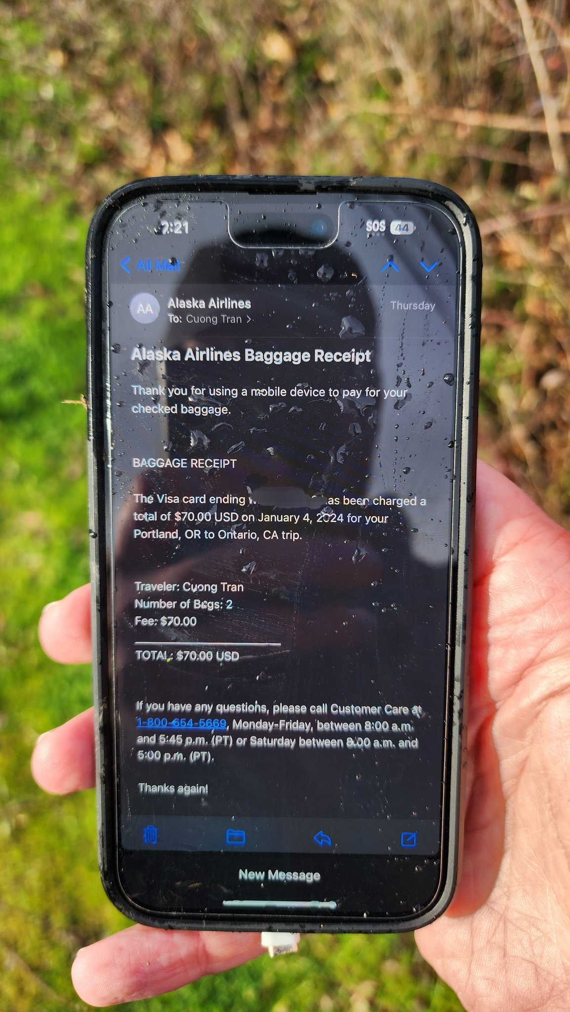 iPhone caído desde el vuelo 1282 de Alaska Airlines aún funcionando