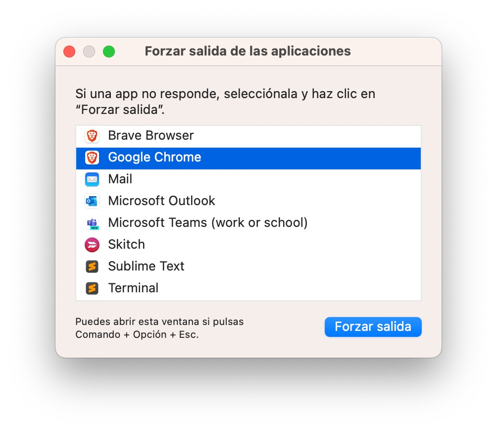 Forzar la salida de aplicaciones en macOS