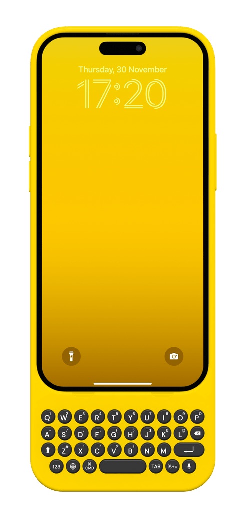 Teclado físico retroiluminado Clicks, una  funda con plataforma de carga inalámbrica para iPhone 15 Pro Max