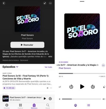 App de Podcasts de Apple con un epidosio de Pixel Sonoro cargado