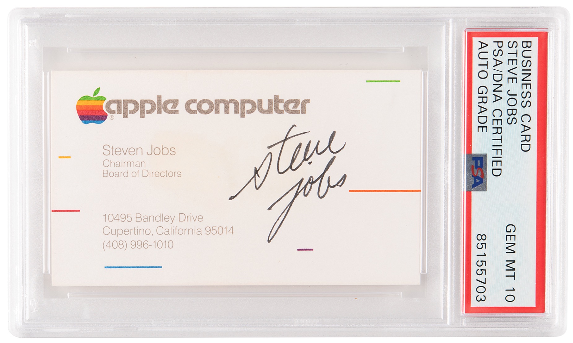 Tarjeta de visita de Steve Jobs firmada por él mismo