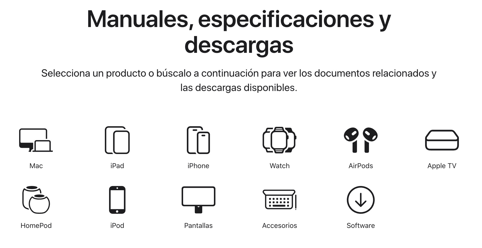Manuales, especificaciones y descargas en la web de Apple