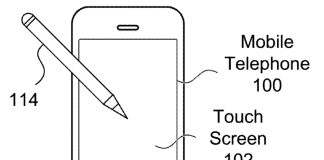 Apple Pencil en un iPhone, en una patente de Apple