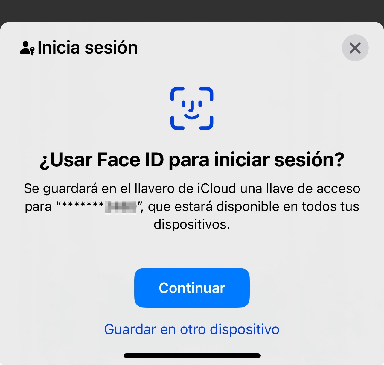 Passkeys en iOS, llamado Claves de acceso en español